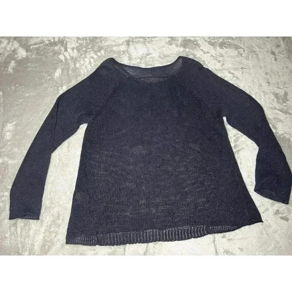 Eileen Fisher System Size PL Organic Linen Knit Sweater Lightweight Blue Top - Picture 3 of 6